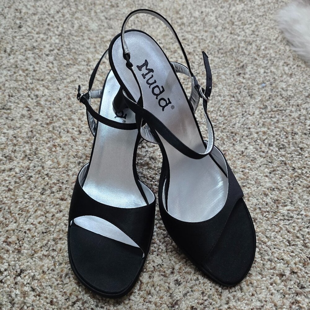 Mudd Judy Strappy Black Satin Heels Size 10M New in Box